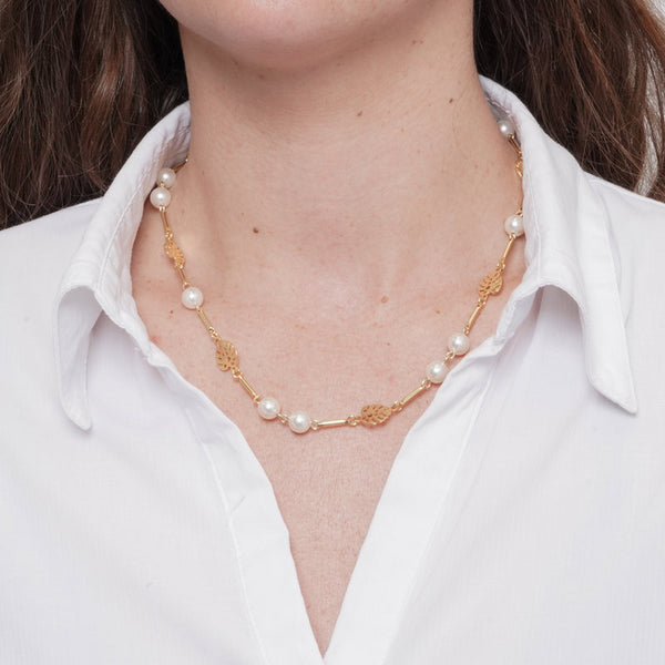 Collana in Metallo foglie e perle - BYSIMON gioielli