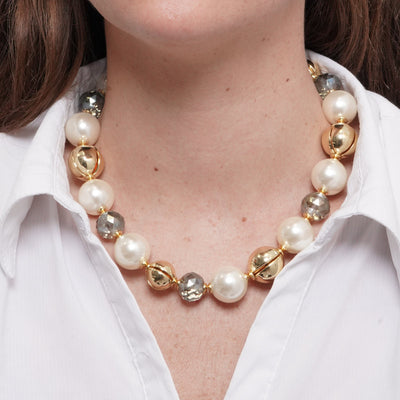 Collana in Metallo giro di perle e cristalli - BYSIMON gioielli