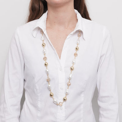 Collana in Metallo giro di perle e cristalli - BYSIMON gioielli