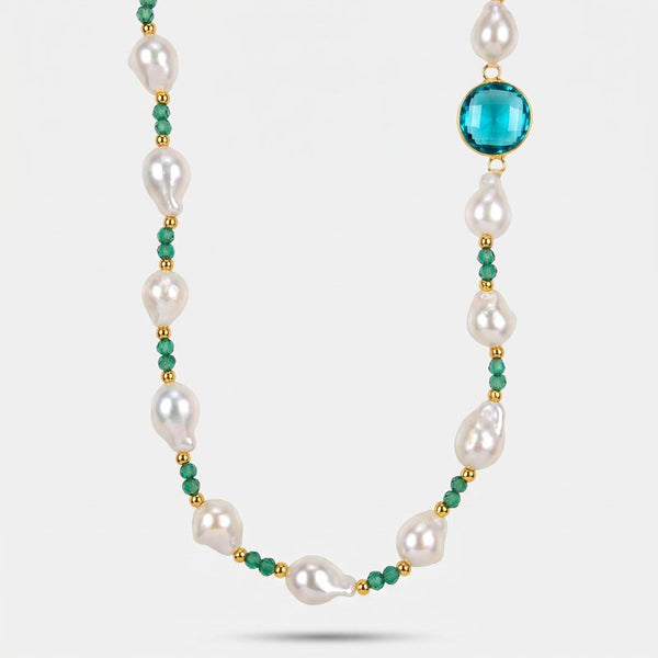Collana in Metallo cristalli turchesi e perle - BYSIMON gioielli