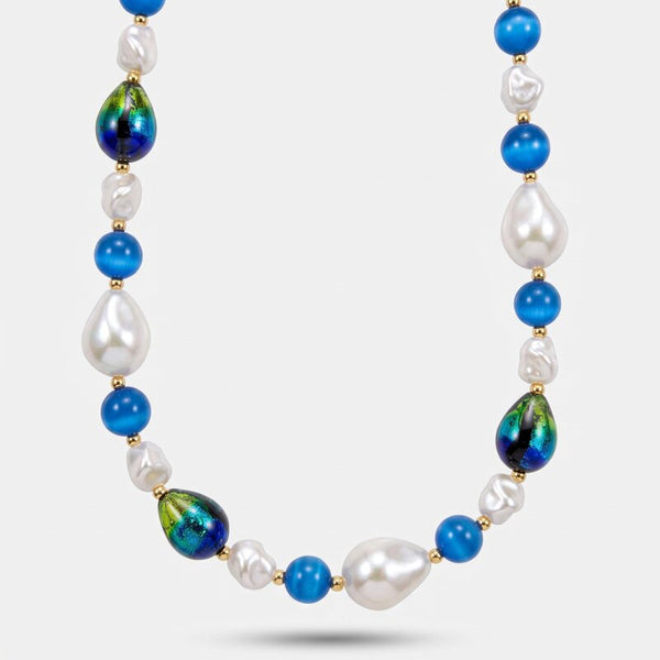 Collana in Metallo pietre blu di Murano e perle - BYSIMON gioielli