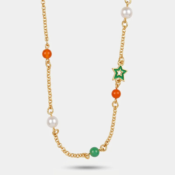 Collana in Metallo stella verde e perline colorate