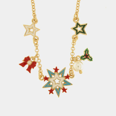 Collana in Metallo stelle colorate, fiocco rosso e vischio - BYSIMON gioielli