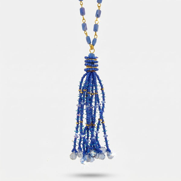 Collana in Metallo lunga donna nappa perline blu cobalto placcato oro AMOVENEZIA - gioiello BySimon