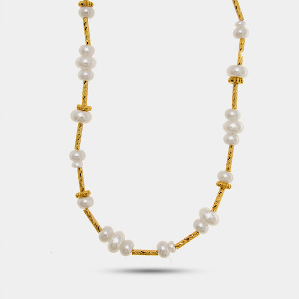 Collana in Metallo donna perle bianche e barre dorate placcato oro - BYSIMON gioielli