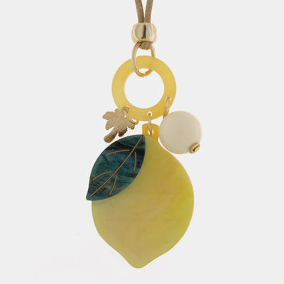 Collana in Metallo con cordino e pendente a forma di limone e pietre
