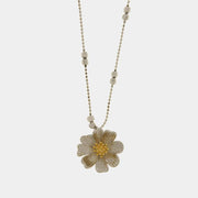 Collana in Metallo donna con catena a sfere in metallo argentato e grande pendente a forma di margherita dalla finitura spazzolata,