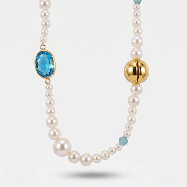 Collana in Metallo lunga con perle e cristalli azzurri - BYSIMON gioielli