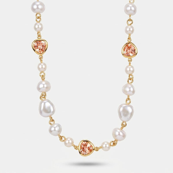 Collana in Metallo cristalli rosa e perle - BYSIMON gioielli