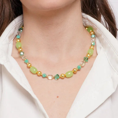 Collana in Metallo cristalli verdi - BYSIMON gioielli