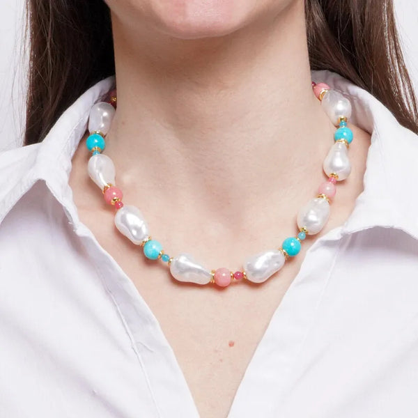 Collana in Metallo giro di perle con sfere colorate - BYSIMON gioielli
