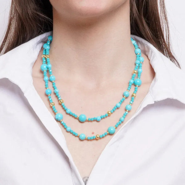 Collana in Metallo multifilo con sfere turchesi - BYSIMON gioielli