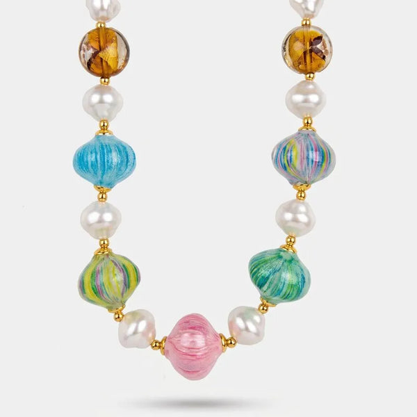 Collana in Metallo sfere avorio e charm pastello