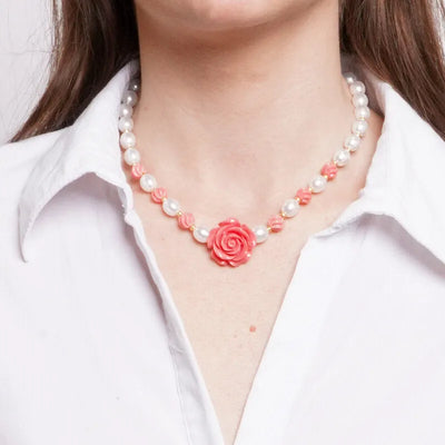 Collana in Metallo fiore corallo con perle