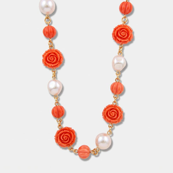 Collana in Metallo fiori corallo con perle - BYSIMON gioielli