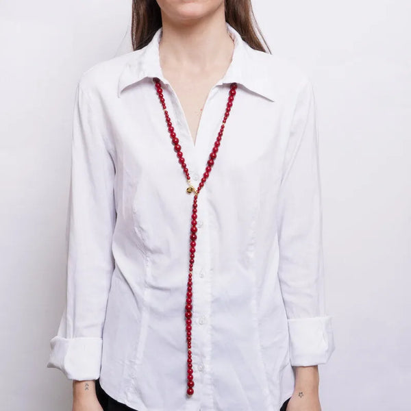 Collana in Metallo lunga sfere rosse - BYSIMON gioielli