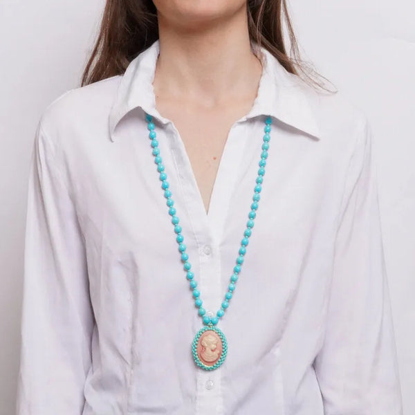 Collana in Metallo sfere turchesi e cammeo AMOVENEZIA - gioiello BySimon