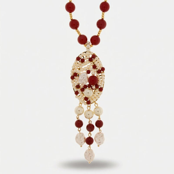 Collana in Metallo lunga con sfere rosse e bianche AMOVENEZIA - gioiello BySimon