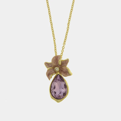 Collana in Metallo fiore rosa e cristallo viola