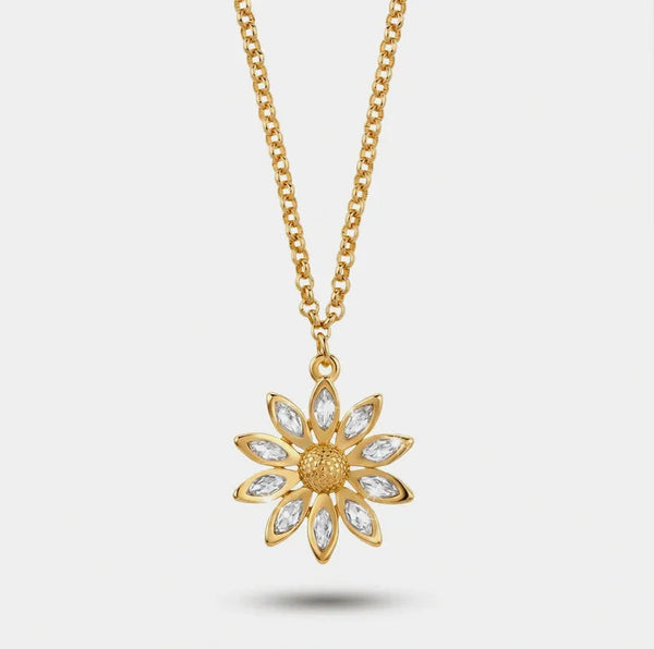 Collana in Metallo catena dorata fiore stilizzato petali cristalli pendente Capri