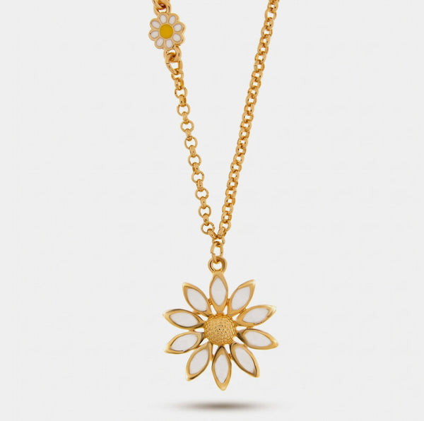 Collana in Metallo catena dorata margherita avorio centro dorato pendente Capri