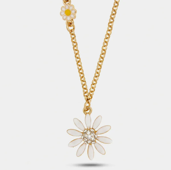 Collana in Metallo catena dorata margherita avorio centro sferico cristalli Capri
