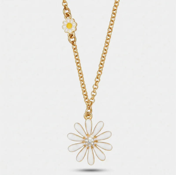 Collana in Metallo catena dorata margherita bianca centro piatto cristalli Capri