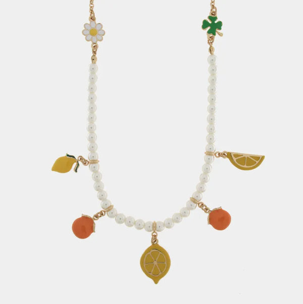 Collana con limoni arance margherite e quadrifoglio | gioielli di Sicilia | BYSIMON