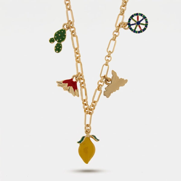 Collana con simboli siciliani limone etna e carro | gioielleria sicilia | BYSIMON