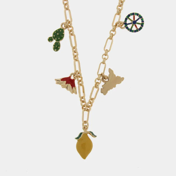 Collana con simboli siciliani limone etna e carro | gioielleria sicilia | BYSIMON