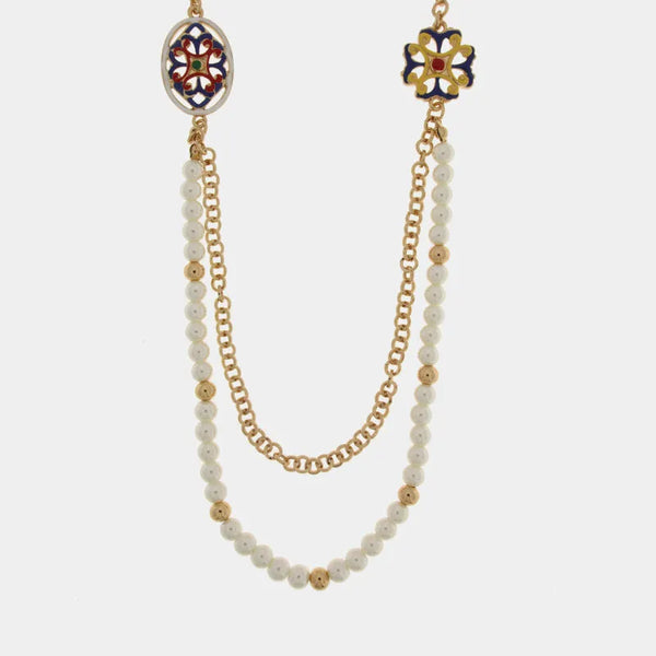 Collana in Metallo multifilo con maioliche - BYSIMON gioielli