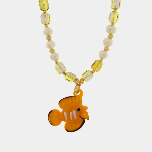 Collana in Metallo con Art Glass Stone pesce arancione - BYSIMON gioielli