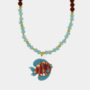 Collana in Metallo con Murano Stone pesce colorato turchese
