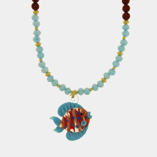 Collana in Metallo con Murano Stone pesce colorato turchese AMOVENEZIA - gioiello BySimon