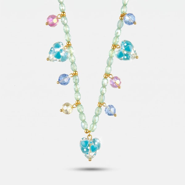 Collana in Metallo Collana verde, cuoricini colorati pendenti - BYSIMON gioielli