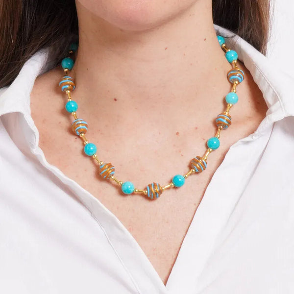 Collana in Metallo con pietre turchese, verde e giallo, classica AMOVENEZIA - gioiello BySimon