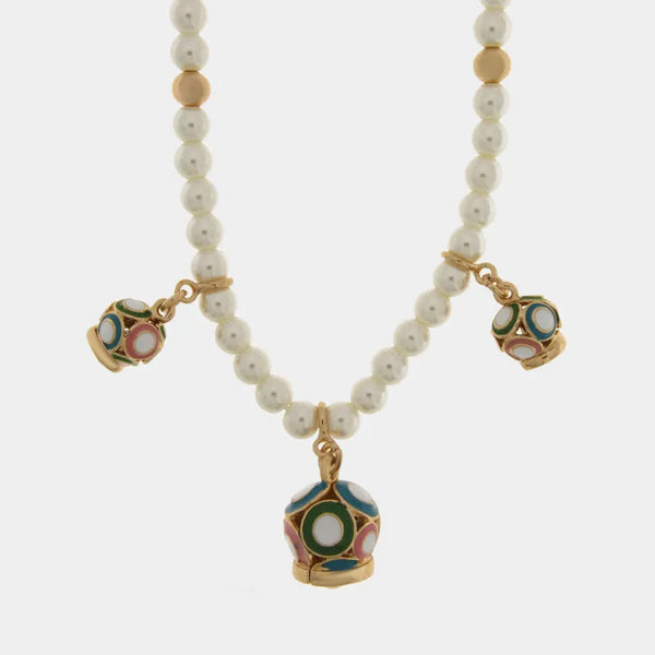 Collana in Metallo con filo di sfere bianche e campanella multicolore CAPRI - gioiello BySimon