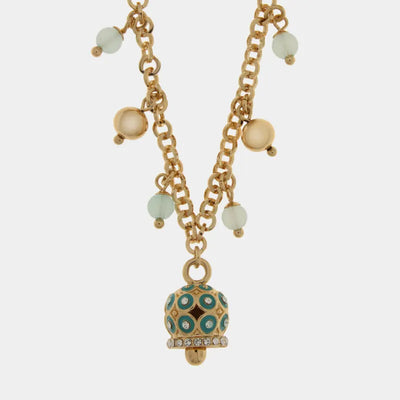 Collana in Metallo con sfere colorate e campanelle con cerchi azzurri e cristalli in rilievo