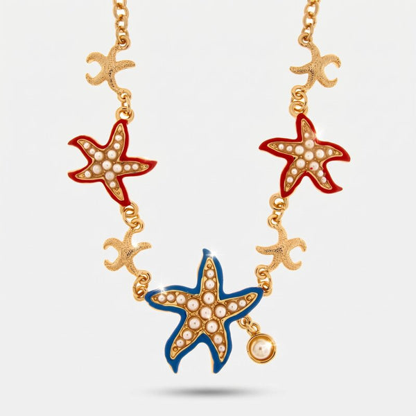 Collana in Metallo con stelle marine smaltate e pietre bianche BYS - gioiello BySimon