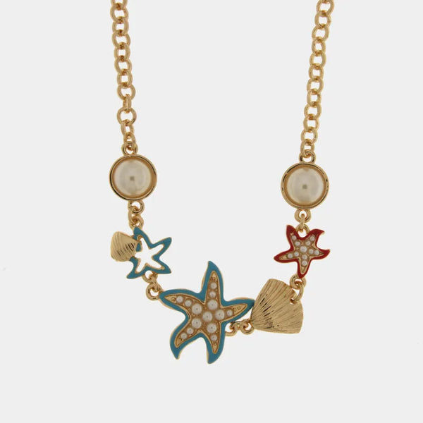 Collana in Metallo con stelle marine e pietre bianche BYS - gioiello BySimon