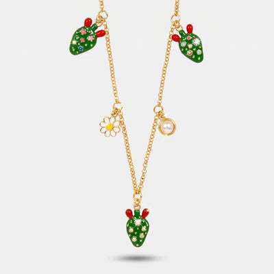 Collana in Metallo fichi d'india con margherite, fiori e perline
