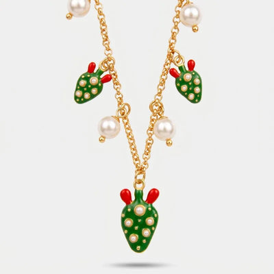 Collana in Metallo fichi d'india con margherite e perline
