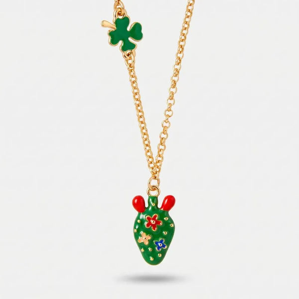 Collana in Metallo fico d'india con fiori e quadrifoglio