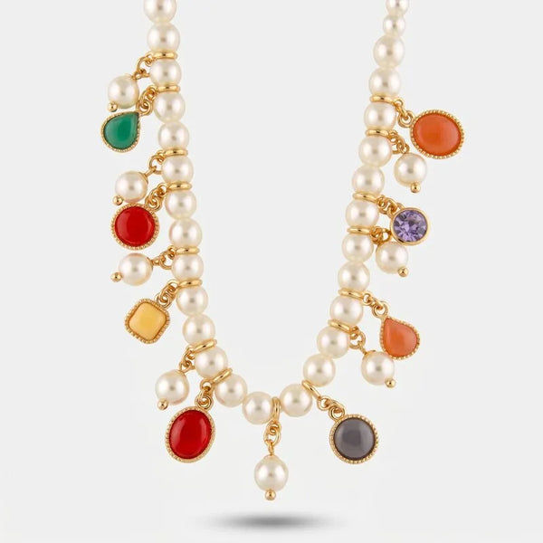 Collana in Metallo perline e cristalli colorati