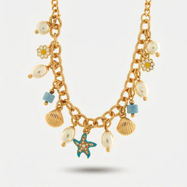 Collana in Metallo elementi marini e perline