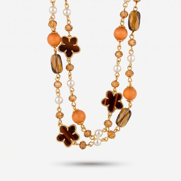 Collana in Metallo con fiore e pietra arancione - BYSIMON gioielli
