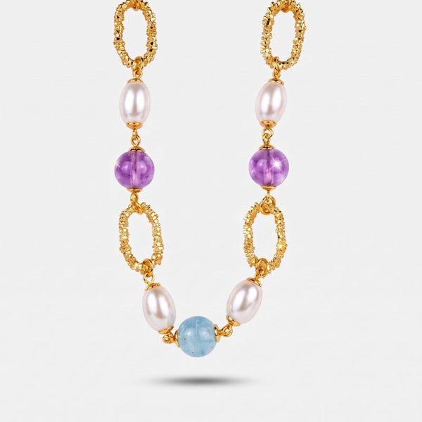 Collana in Metallo sfere rosa e turchesi - BYSIMON gioielli
