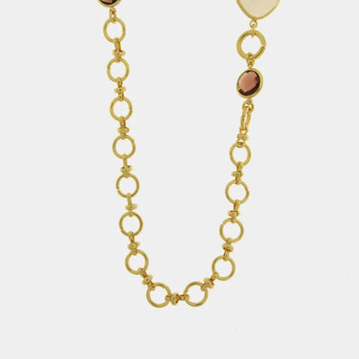 Collana in Metallo cristalli marroni e bianchi e chiusura a T