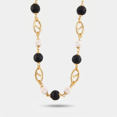 Collana in Metallo con sfere laviche bianche e nere