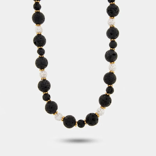 Collana in Metallo con sfere laviche nere